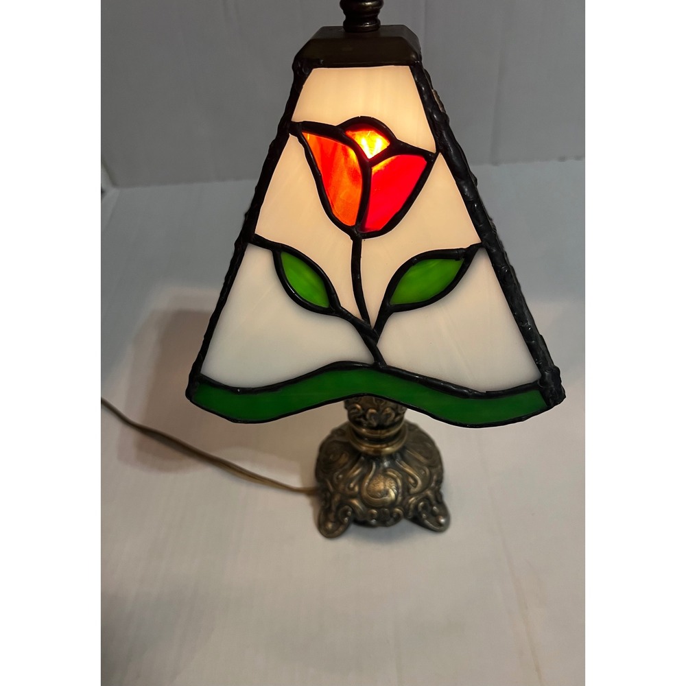 Retro Stained Glass Floral Accent Table Lamp Night Light Cottagecore Tiffany